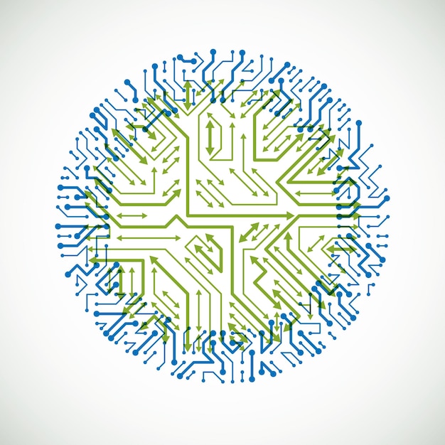 Élément cybernétique de communication technologique avec des flèches. Illustration abstraite de vecteur de circuit imprimé en forme de cercle.