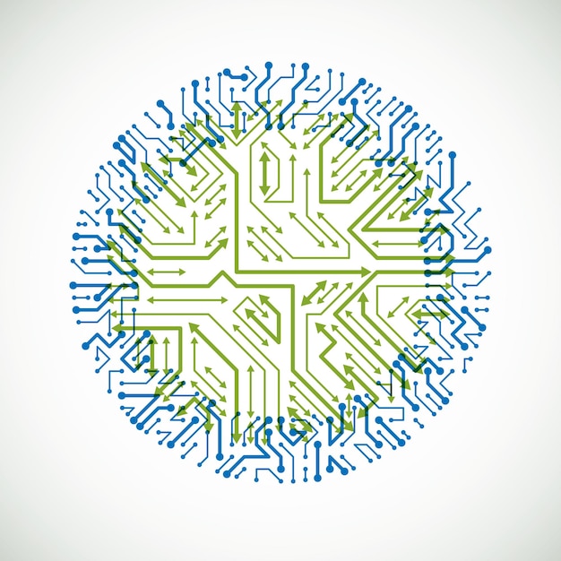 Élément Cybernétique De Communication Technologique Avec Des Flèches. Illustration Abstraite De Vecteur De Circuit Imprimé En Forme De Cercle.