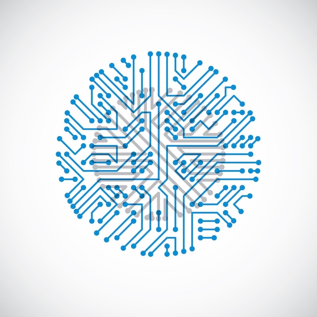 Élément cybernétique de communication technologique. Illustration abstraite de vecteur de circuit imprimé en forme de cercle.