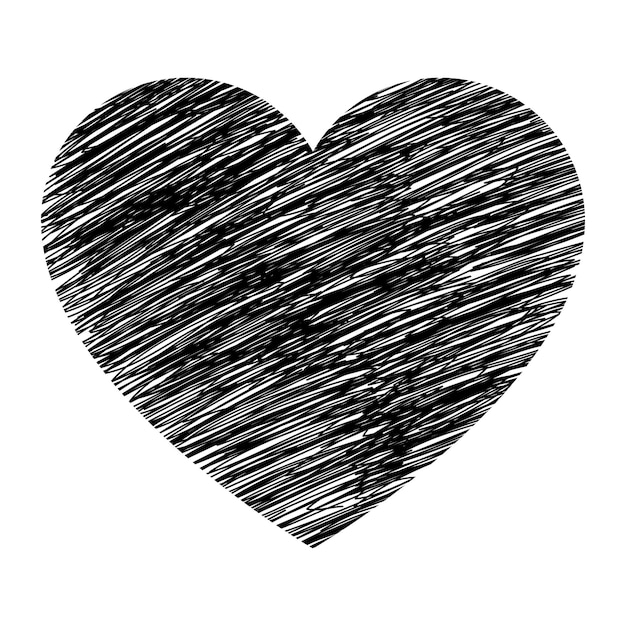 Élément De Design Heart Icon Vector. Symbole De L'amour Sur Le Style De Gribouillis. Noir Isolé Sur Fond Blanc. Illustration Vectorielle