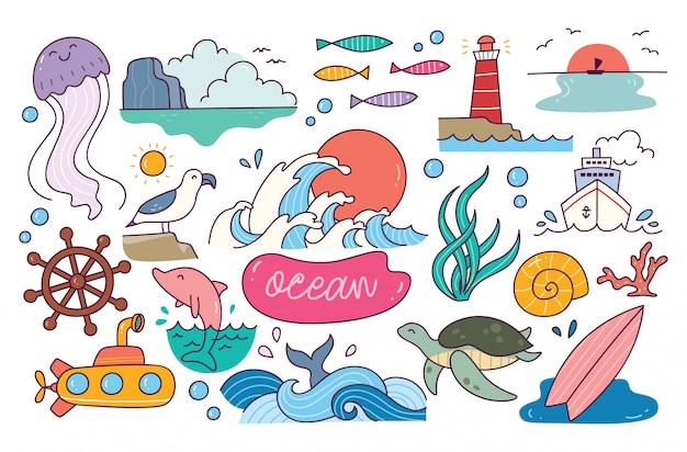 Élément de doodle de la journée mondiale de l'océan