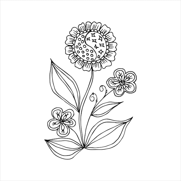 Élément de doodle unique fleur dessinée à la main pour la carte postale d'invitation d'affiche de conception de coloration