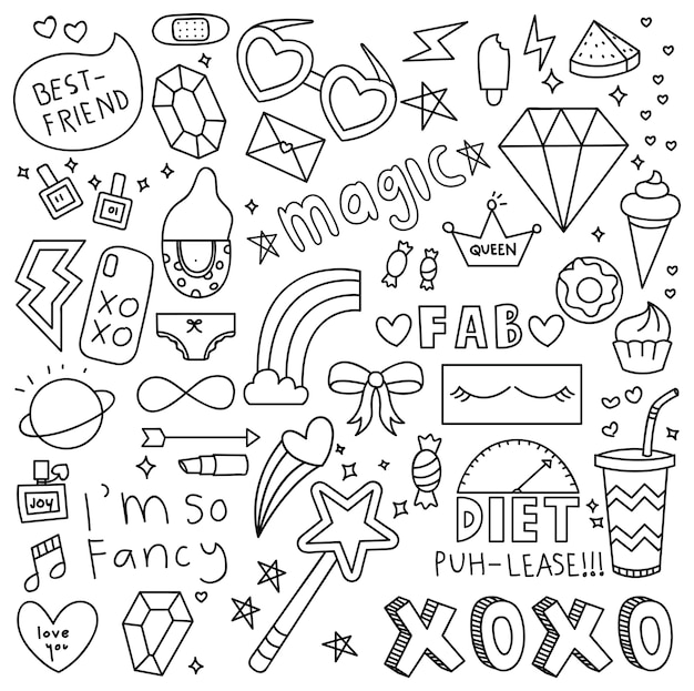 élément de fille mignonne choses doodle