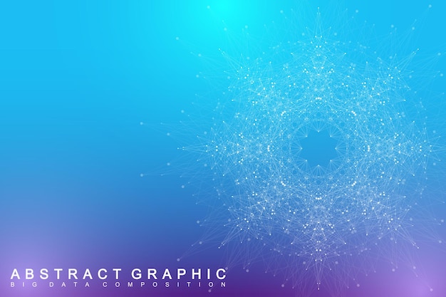 Élément fractal avec lignes connectées et points big data communication d'arrière-plan virtuel complexe ou p