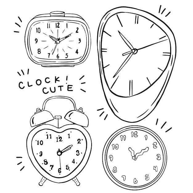 élément d'horloge mignon dessiné à la main pour les modèles