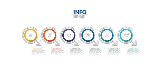 Élément D'infographie Avec 6 Options Ou étapes. Peut être Utilisé Pour Un Processus, Une Présentation, Un Diagramme, Une Structure De Flux De Travail, Un Graphique D'informations, Une Conception Web.