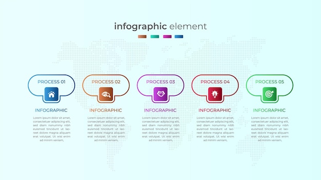 Vecteur Élément d'infographie de chronologie moderne en cinq étapes