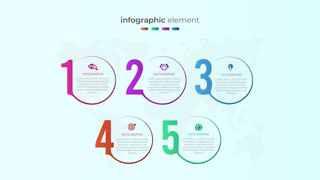 Vecteur Élément d'infographie commerciale circulaire dégradé en cinq étapes