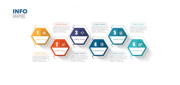Élément d'infographie avec icônes et 6 options ou étapes.