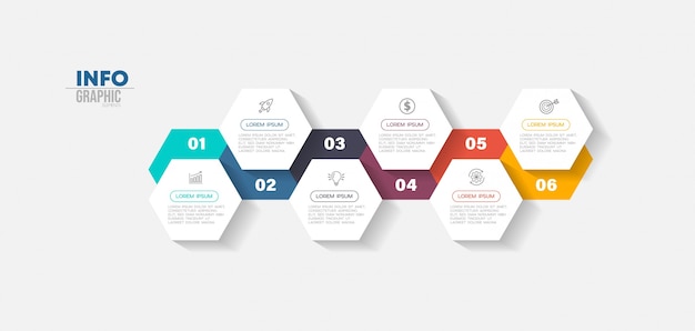 Élément d'infographie avec icônes et 6 options ou étapes.