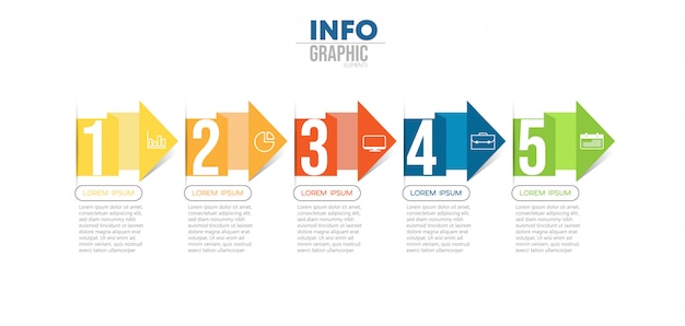 Élément d'infographie avec des icônes et des options ou des étapes.