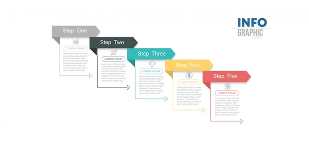 Élément Infographique Avec 5 Options Ou étapes. Peut être Utilisé Pour Un Processus, Une Présentation, Un Diagramme, Une Structure De Flux De Travail, Un Graphique D'informations, Une Conception Web.