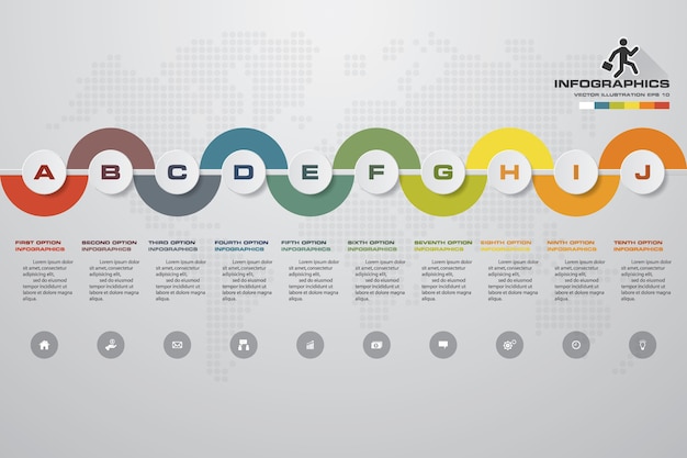 Vecteur Élément infographique de chronologie de 10 étapes pour la présentation