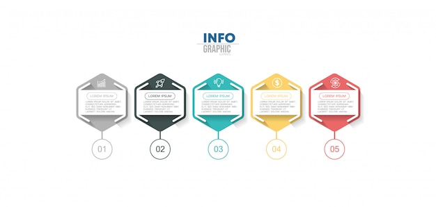 Élément Infographique Avec Des Icônes Et 5 Options Ou étapes. Peut être Utilisé Pour Le Processus, La Présentation, Le Diagramme, La Disposition Du Flux De Travail, Le Graphique D'informations, La Conception Web.