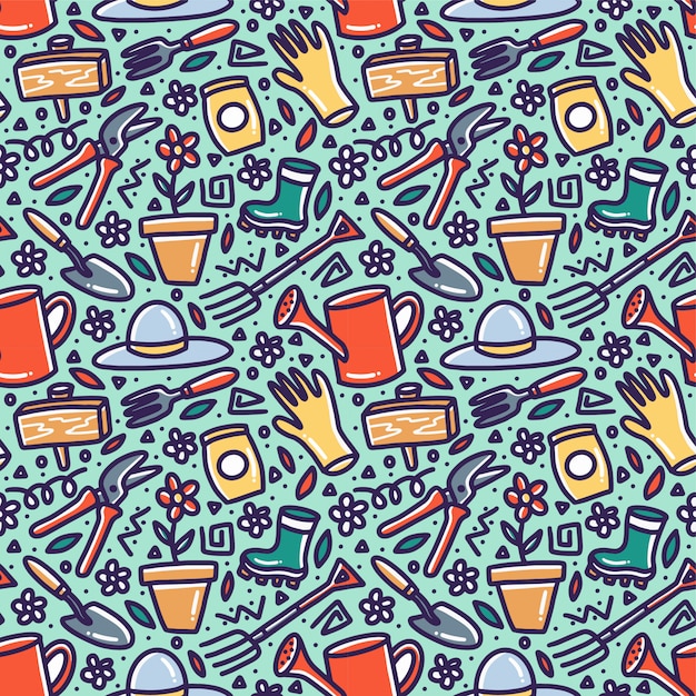 Élément De Jardin Doodle Nature Seamless Pattern