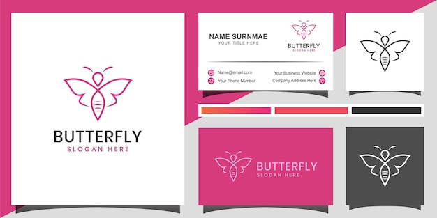 Élément De Logo Abstrait Papillon Beauté Ligne Pour La Conception D'identité Femme Beauté Spa Mode Avec Carte De Visite