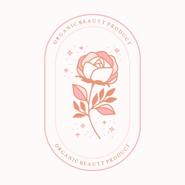 Vecteur Élément de logo beauté floral rose magique avec étoiles et cadre