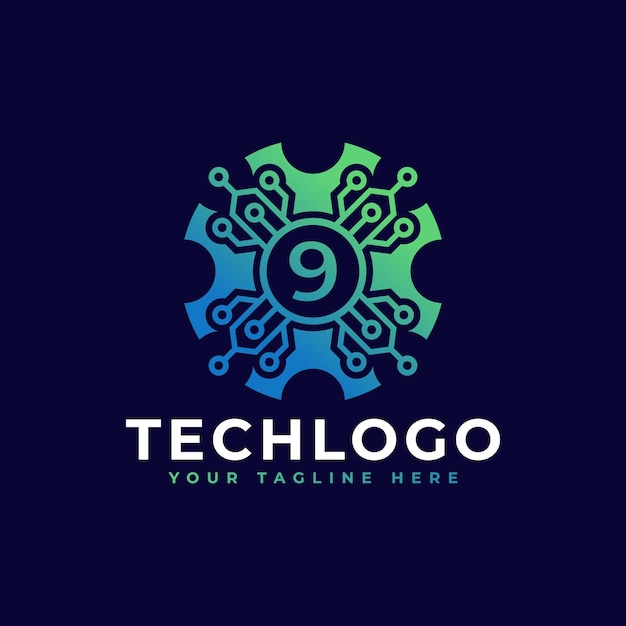 Élément De Modèle De Conception De Logo De Technologie Numéro 9