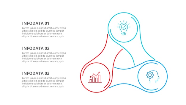 Vecteur Élément plat de ligne mince pour l'infographie concept d'entreprise avec 3 options parties étapes ou processus