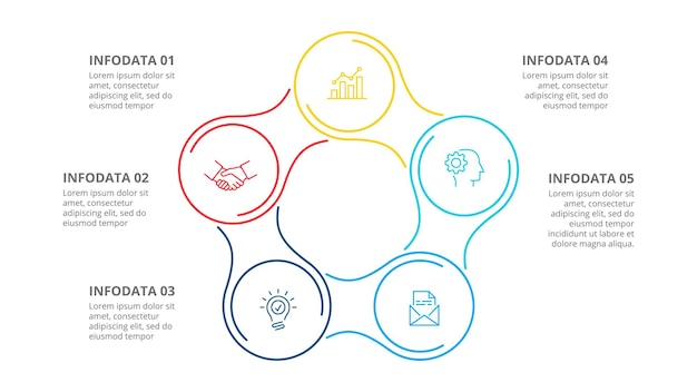 Vecteur Élément plat de ligne mince pour l'infographie concept d'entreprise avec 5 options parties étapes ou processus