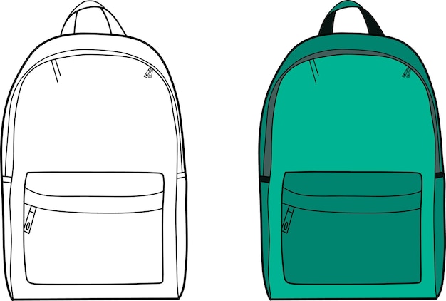 Élément de retour à l'école, contour et sac à dos coloré, clipart éducatif.