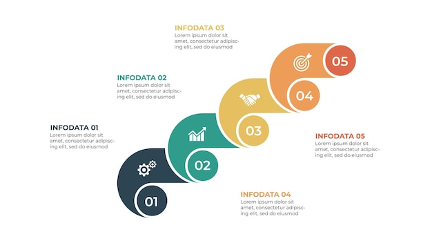 Éléments abstraits d'un diagramme graphique avec des options en 5 étapes, des parties ou des processus