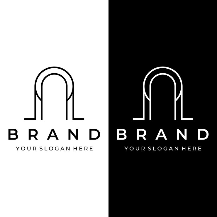 Éléments abstraits du logo vectoriel de la ligne d'arche pour la construction de portes, fenêtres, bâtiments et architecture Sur fond noir et blanc isolé