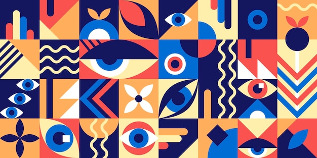 Éléments abstraits géométriques Bauhaus avec des yeux et des formes simples Le style moderne façonne un design rétro minimaliste pour le certificat de livre de cartes d'affiche Illustration vectorielle de collage tendance Hipster des années 20