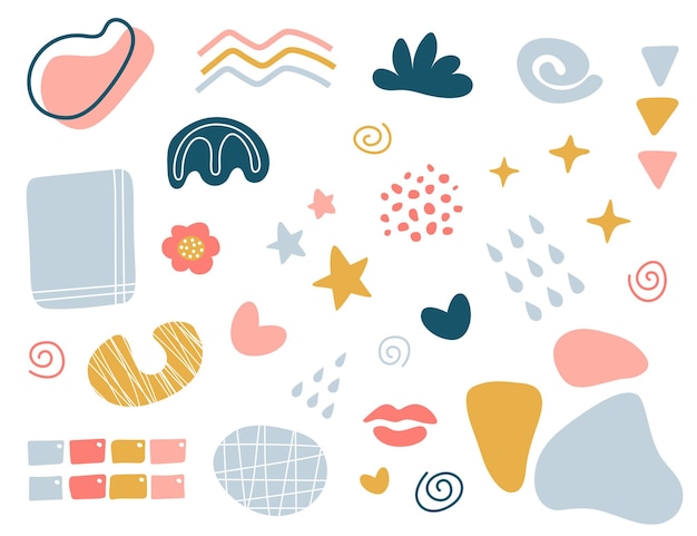 Éléments abstraits vectoriels de doodle. formes texturées dessinées à la main modernes à la mode