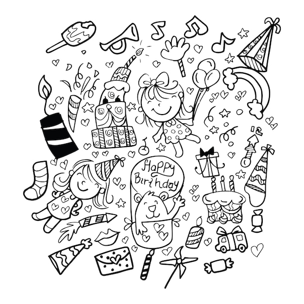 Éléments D'anniversaire Doodle