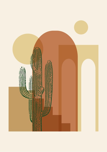 Éléments d'architecture et illustration d'affiche de cactus Art esthétique moderne Vibes du désert
