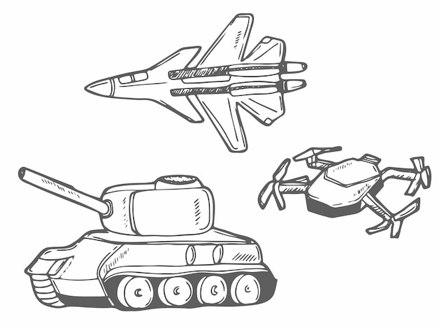 Éléments D'armes De L'armée Avion De Chasse Et Drone De L'armée