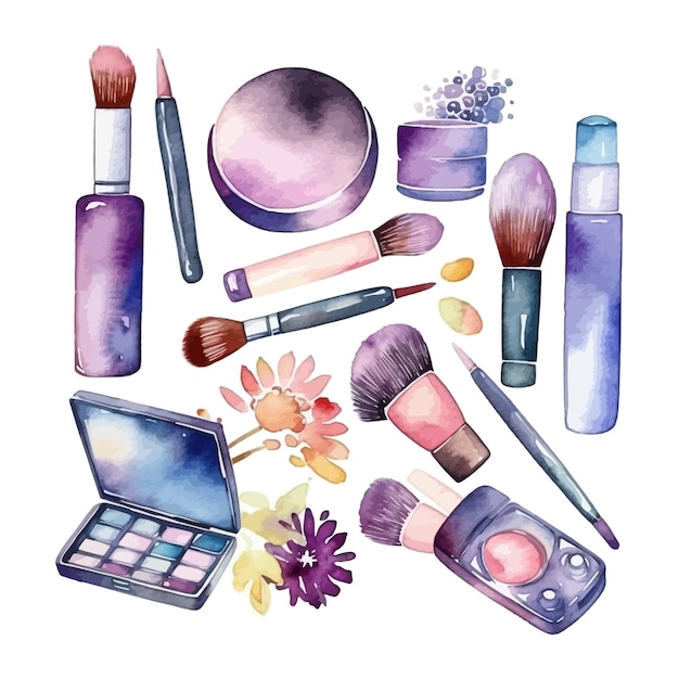 Vecteur Éléments clipart de maquillage cosmétique aquarelle