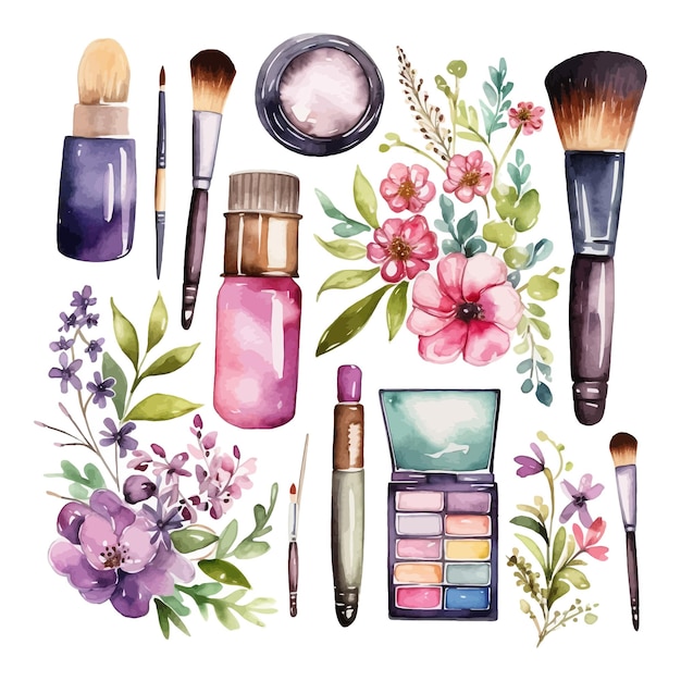 Éléments Clipart De Maquillage Cosmétique Aquarelle