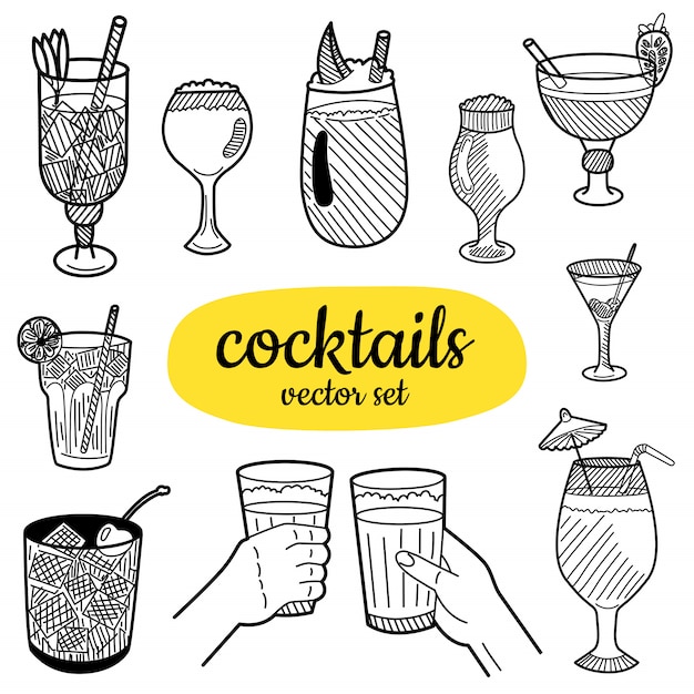 Éléments De Cocktails Dessinés à La Main