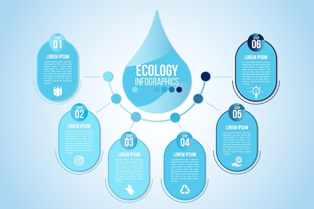 Éléments De Conception Bleu Eau Eco Infographie Processus 6 étapes Ou Parties D'options Avec Goutte D'eau Modèle D'affaires De Vecteur De Nature Organique écologie Pour La Présentation