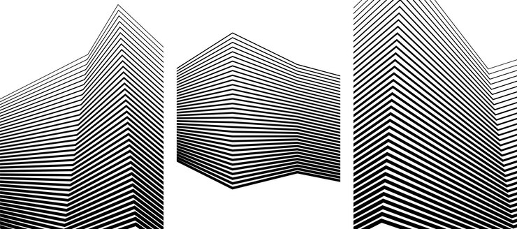 Vecteur éléments de conception coins pointus incurvés beaucoup de stries bandes brisées verticales abstraites sur fond blanc isolé art de bande créatif illustration vectorielle eps 10 lignes noires créées à l'aide de l'outil de fusion