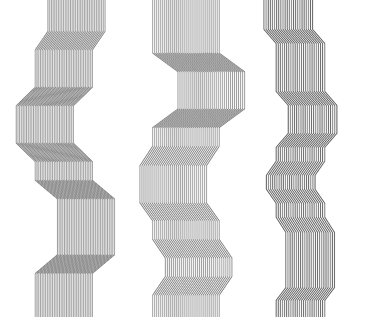 Vecteur éléments de conception coins pointus incurvés de nombreuses stries bandes brisées horizontales abstraites sur fond blanc isolé art de bande créatif illustration vectorielle eps 10 lignes noires créées à l'aide de l'outil de fusion