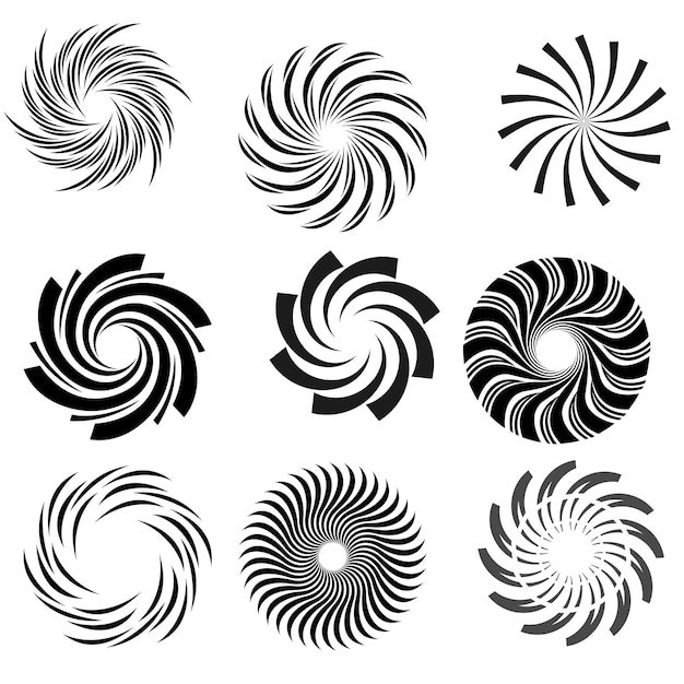 Éléments de conception du cercle Ensemble d'éléments en spirale Ensemble de icônes en spirale Swirl hélice gyre boucle de boucle symbo