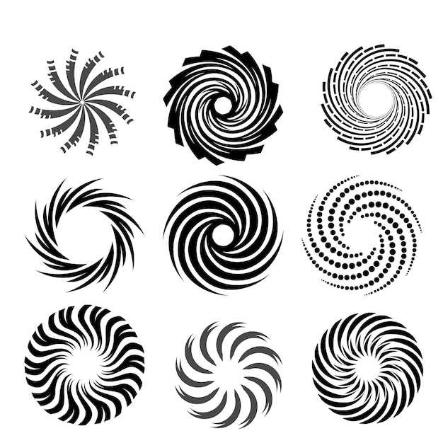 Éléments de conception du cercle Ensemble d'éléments en spirale Ensemble de icônes en spirale Swirl hélice gyre boucle de boucle symbo