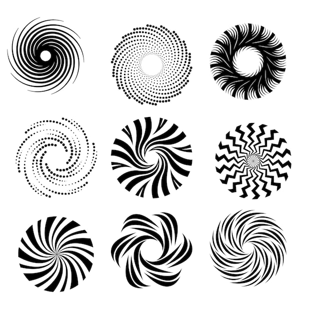 Éléments de conception du cercle Ensemble d'éléments en spirale Ensemble de icônes en spirale Swirl hélice gyre boucle de boucle symbo