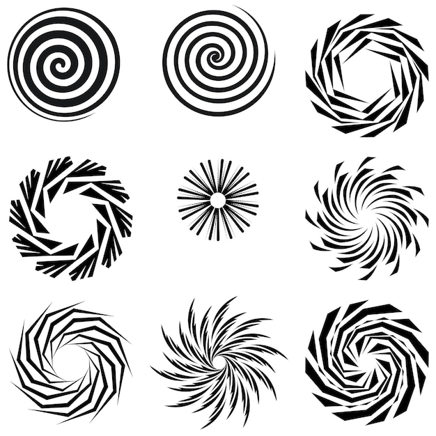 Éléments de conception du cercle Ensemble d'éléments en spirale Ensemble de icônes en spirale Swirl hélice gyre boucle de boucle symbo