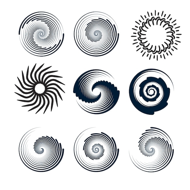 Éléments de conception du cercle Ensemble d'éléments en spirale Ensemble de icônes en spirale Swirl hélice gyre boucle de boucle symbo