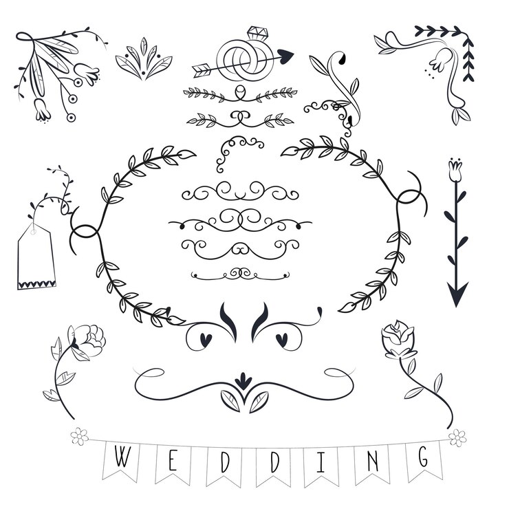 Vecteur éléments de conception florale pour les mariages et les cartes de gratitude collection romantique