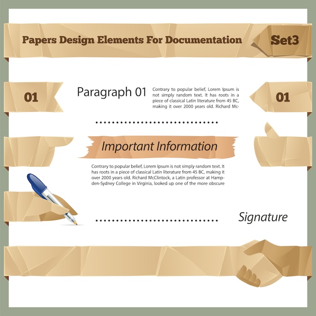 Éléments De Conception En Papier Froissé Pour Ensemble De Documentation