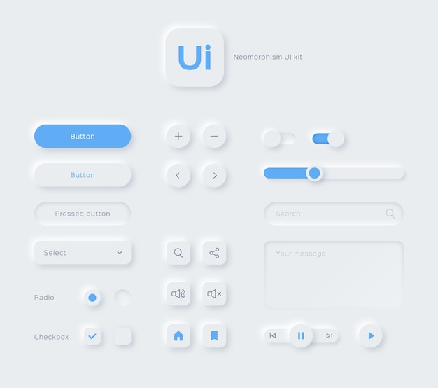 Vecteur Éléments de conception de style néomorphisme néomorphique du kit ui