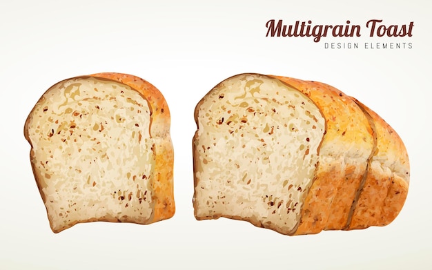 Éléments De Conception De Toasts Multigrains, Toasts Tranchés En Illustration 3d Isolés Sur Fond Beige