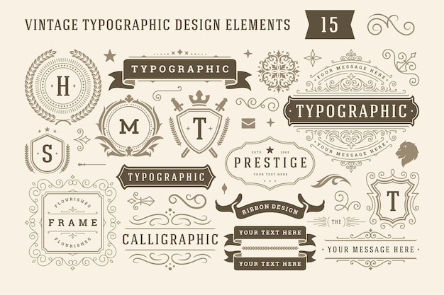 Éléments De Conception Typographique Vintage Mis En Illustration Vectorielle