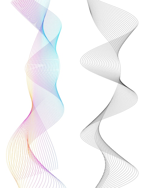 Éléments de conception Vague de nombreuses lignes grises Bandes ondulées abstraites sur fond blanc isolé Dessin au trait créatif Illustration vectorielle EPS 10 Vagues brillantes colorées avec des lignes créées à l'aide de l'outil de fusion