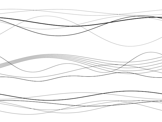 Éléments de conception Vague de nombreuses lignes grises Bandes ondulées abstraites sur fond blanc isolé Dessin au trait créatif Illustration vectorielle EPS 10 Vagues brillantes colorées avec des lignes créées à l'aide de l'outil de fusion